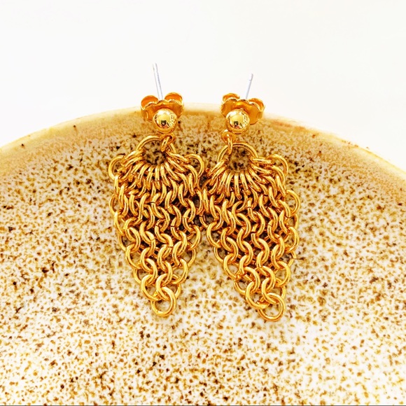 Vintage Jewelry - Gold Tone Chain Link Statement Earrings